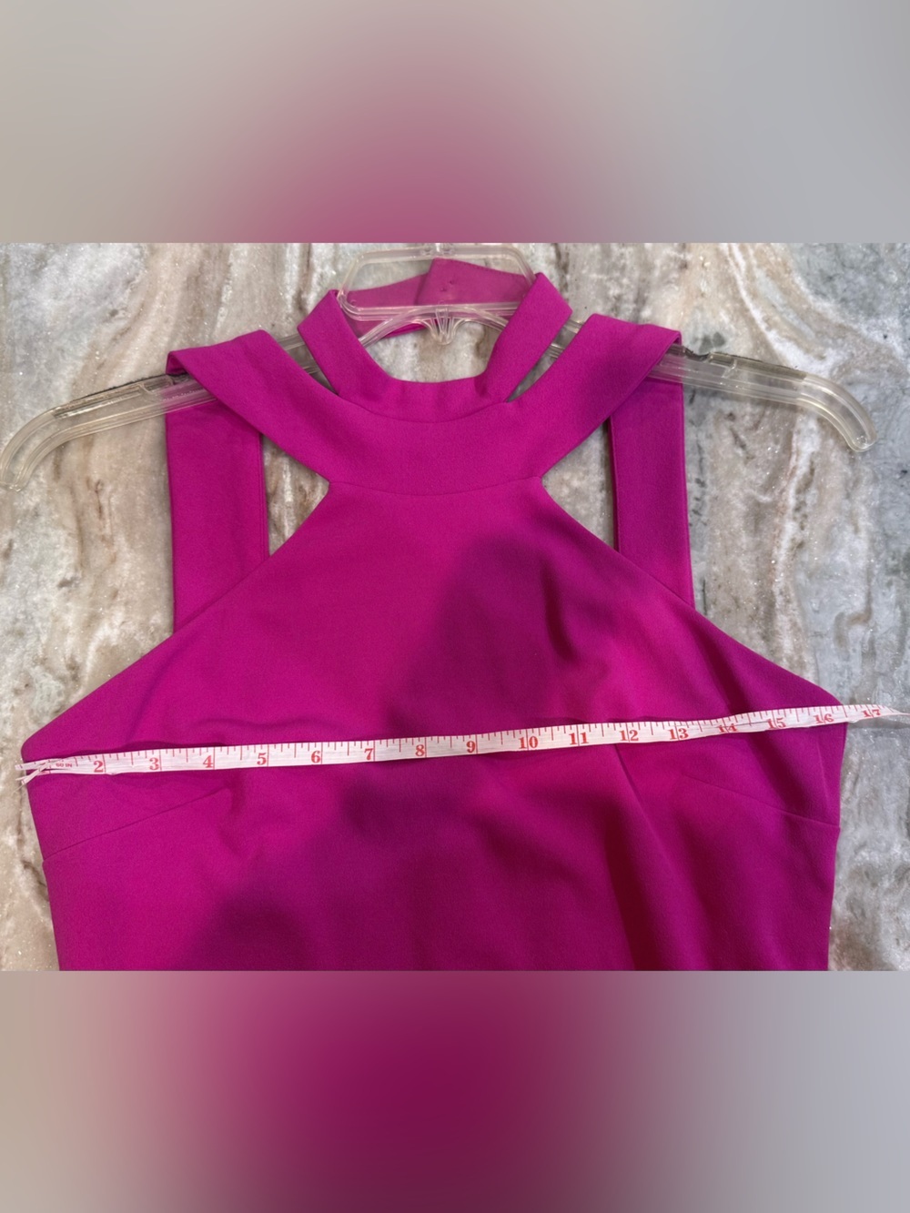 Women’s BEBE fuschia pink halter ruffle hem mini dress- Size Medium - Picture 5 of 6